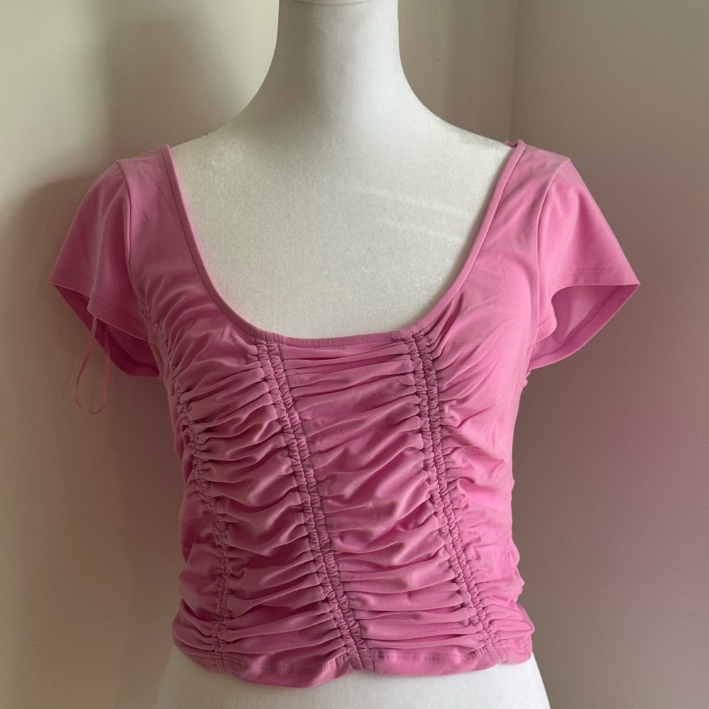 Elegant Pink Ruched Blouse